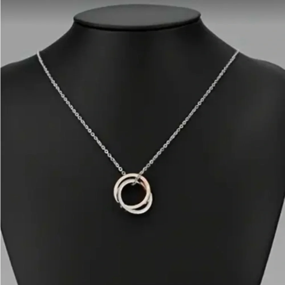 New Titanium over Stainless Steel Pendant, Silver and Gold Interlocking Necklace - Picture 3 of 10